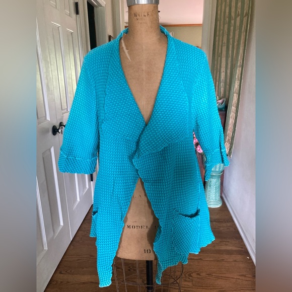 NWT FOCUS Waffle Swing Cardigan Jacket 100% preshrunk Cotton TURQUOISE M…Coastal - Picture 11 of 15